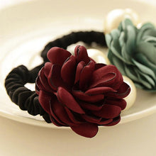 6 Color Elastic Hair Bands Women Satin Ribbon Rose Flower Pearls Hairband Ponytail Holder Hair Band Valentine's Gifts EF8