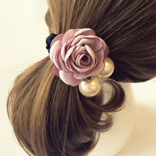 6 Color Elastic Hair Bands Women Satin Ribbon Rose Flower Pearls Hairband Ponytail Holder Hair Band Valentine's Gifts EF8