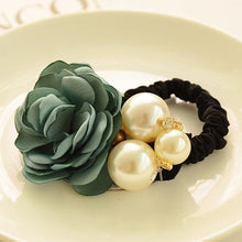 6 Color Elastic Hair Bands Women Satin Ribbon Rose Flower Pearls Hairband Ponytail Holder Hair Band Valentine's Gifts EF8