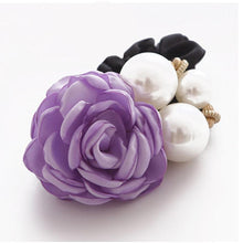6 Color Elastic Hair Bands Women Satin Ribbon Rose Flower Pearls Hairband Ponytail Holder Hair Band Valentine's Gifts EF8