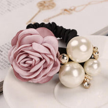 6 Color Elastic Hair Bands Women Satin Ribbon Rose Flower Pearls Hairband Ponytail Holder Hair Band Valentine's Gifts EF8