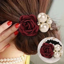 6 Color Elastic Hair Bands Women Satin Ribbon Rose Flower Pearls Hairband Ponytail Holder Hair Band Valentine's Gifts EF8