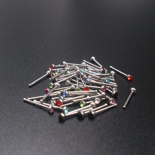 60Pcs Crystal Rhinestone Nose Piercing Bone Stud Stainless Surgical Steel Body Piercing Jewelry EF8