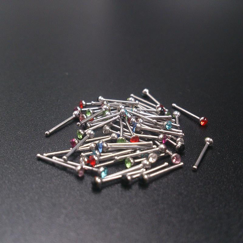 60Pcs Crystal Rhinestone Nose Piercing Bone Stud Stainless Surgical Steel Body Piercing Jewelry EF8