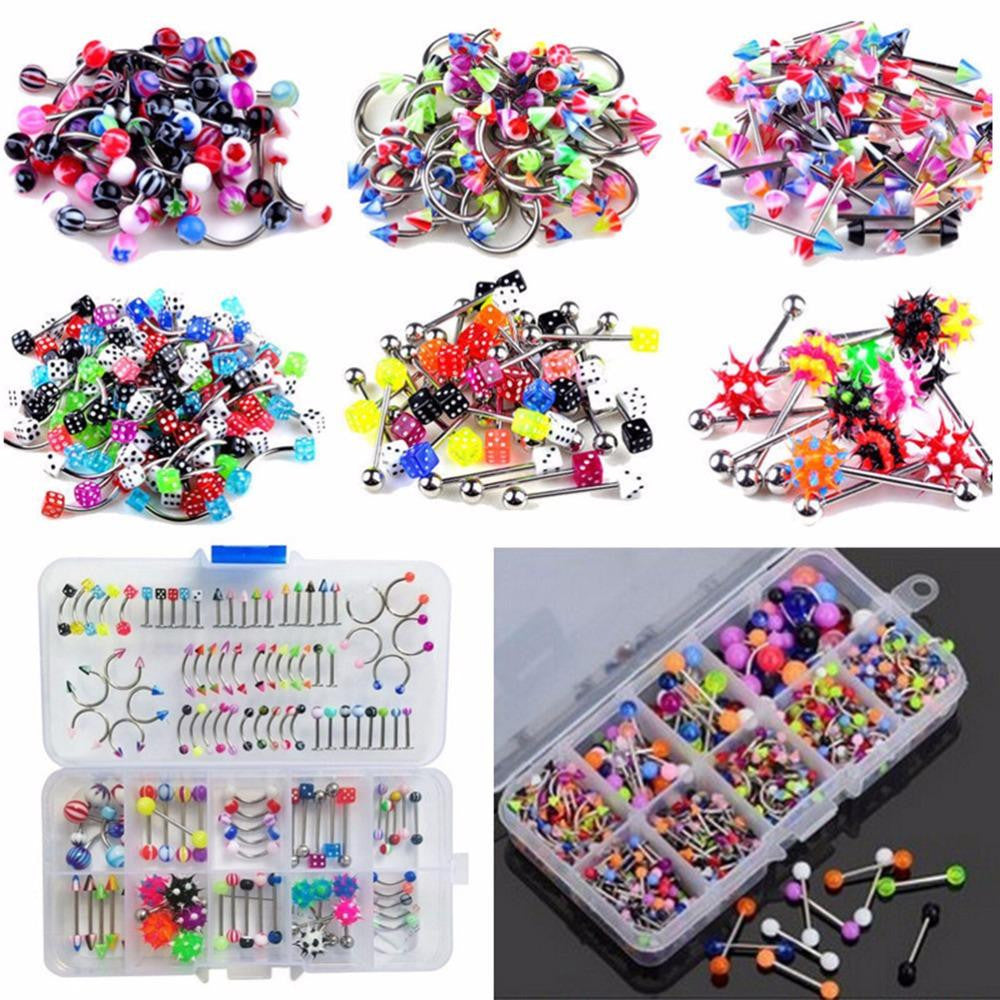 60Pcs Mixed Lip Piercing Barbell Eyebrow Navel Tongue Belly Rings Body Jewelry 60pcs  EF8