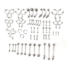 66Pcs Multi-type Stainless Steel Curved Eyebrow Nose Lip Earrings Nipple Piercings Punk Body Piercing  EF8