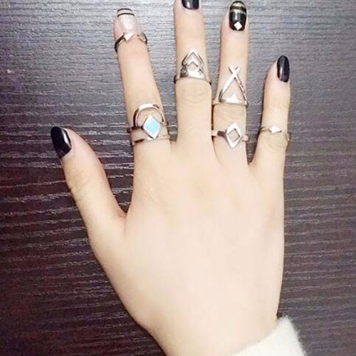 6PCS Vintage Turkish Beach Punk Geometry Ring Set Ethnic Carved Gold Plated Boho Midi Finger Ring Knuckle Charm Anelli EF8