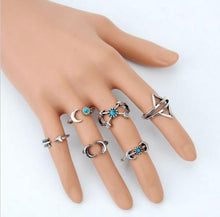 6PCS Vintage Turkish Beach Punk Moon Arrow Ring Set Ethnic Carved Silver Plated Boho Finger Rings EF8