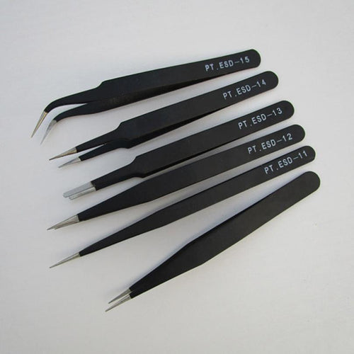 6pc Professional Coated Precision Tweezers SetStainless Steel Anti-static Tweezers Repair Tool Welding Assist EF8