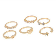 6pc Gold Sliver finger Knuckle Rings For Women Sweet Rhinestone Star Bowknot Heart Ring Set EF8