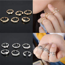 6pc Gold Sliver finger Knuckle Rings For Women Sweet Rhinestone Star Bowknot Heart Ring Set EF8