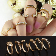 6pc Gold Sliver finger Knuckle Rings For Women Sweet Rhinestone Star Bowknot Heart Ring Set EF8