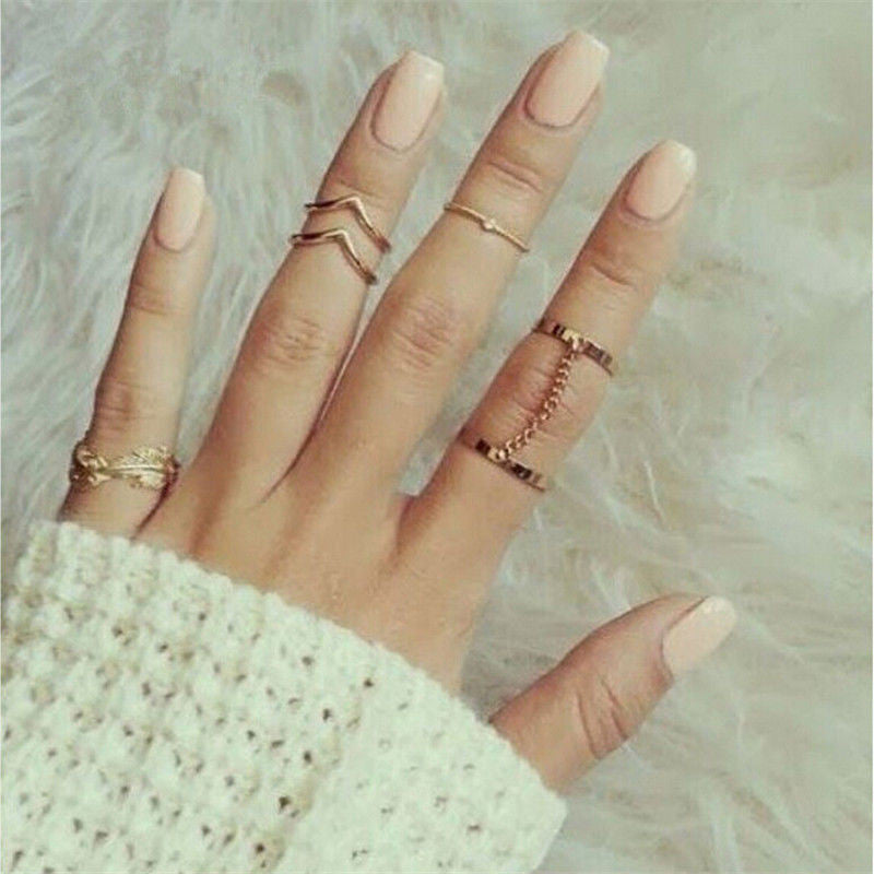 6pc Stacking punk bague femme rings gold midi ring set finger knuckle Charm sheet glass for anelli ring For Women EF8