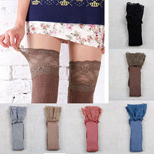 7 Colors Lace Stockings Women Knitting Lace Cotton Over Knee Thigh Stockings High Pantyhose Stay Up EF8