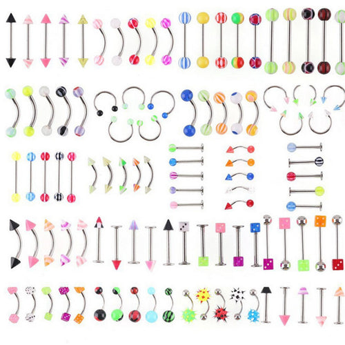 72Pcs Stainless Acrylic Ball Barbell Bar Eyebrow Nose Tounge Ring Body Piercing  EF8