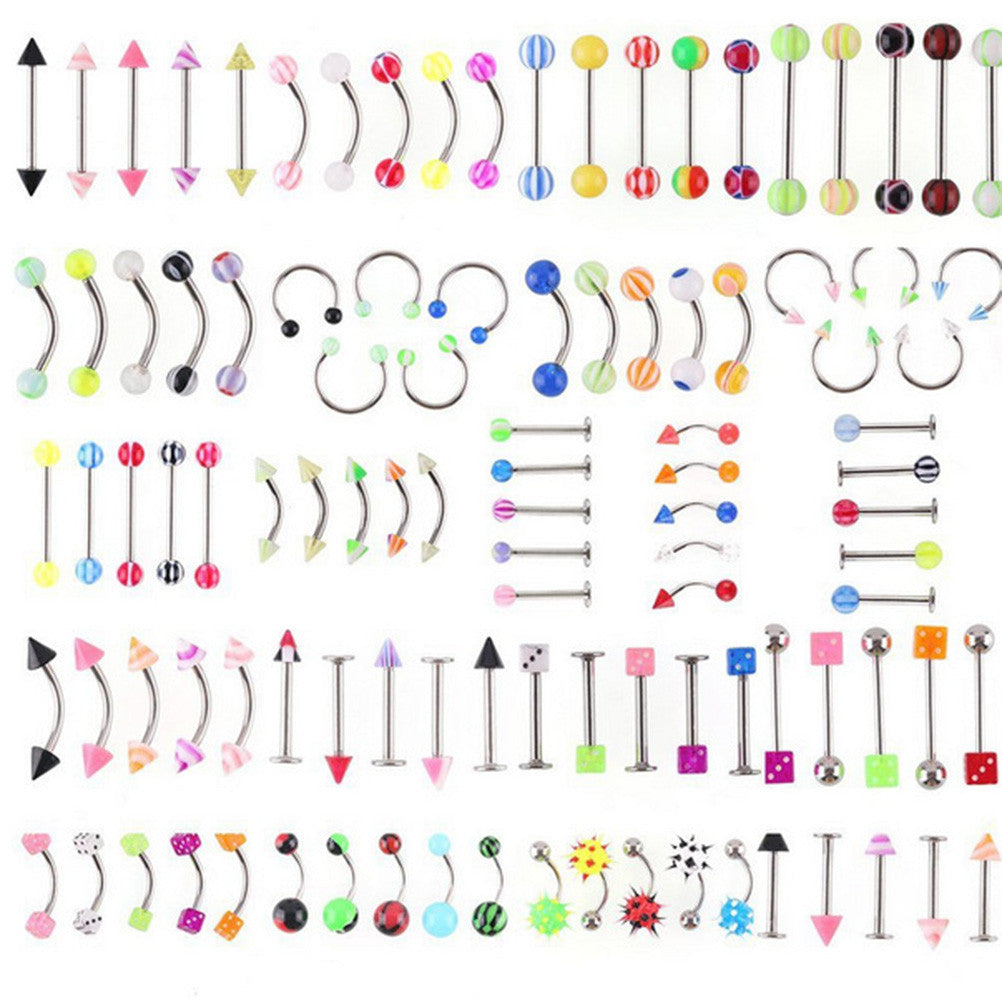 72Pcs Stainless Acrylic Ball Barbell Bar Eyebrow Nose Tounge Ring Body Piercing  EF8