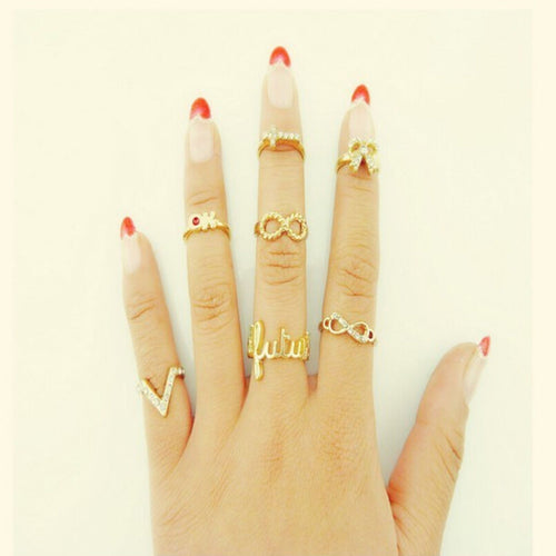 7pc Bague anillos Mujer Jewelry Infinity Gold Mid Nail Knuckle Finger Rings for Women Aneis Femininos EF8