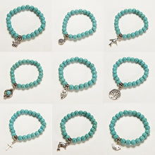 9 Styles Silver Plated DIY Animal Elasticity Charm Bracelet Women Jewelry Pendant Turquoise Bead Bracelet   Bangles EF8