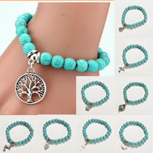 9 Styles Silver Plated DIY Animal Elasticity Charm Bracelet Women Jewelry Pendant Turquoise Bead Bracelet   Bangles EF8