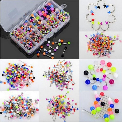 90Pcs Mixed Acrylic Stainless Steel Tragus Bar Lip Button Navel Rings Body Piercing Jewelry EF8
