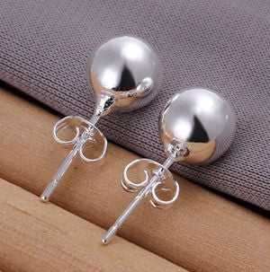 925 Sterling Silver Ball Stud Earring Jewelry 8 mm Bead Earrings For Women  EF8