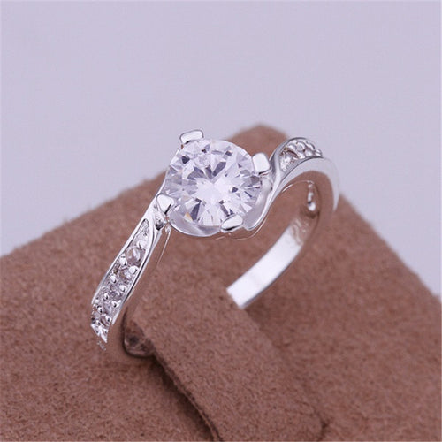 925 jewelry silver plated Ring Fine Silver Plated Zircon Women Men Finger Ring  EF8