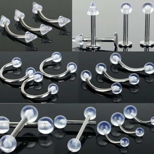 9Pcs Clear Belly Navel Tragus Tongue Lip Rings Bars Body Piercing Jewelry EF8