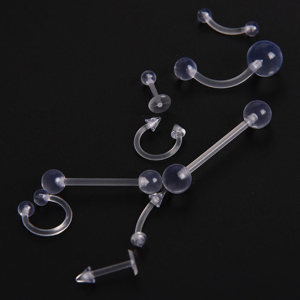 9pcs Clear Color Belly Navel Tongue Lip Rings Bars Studs Body Piercing Jewelry EF8