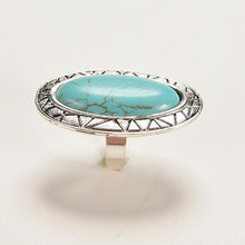 Adjustable Rings Women JewelryVintage Look Tibetan Women Alloy Antique Blue Oval Turquoise Rings EF8
