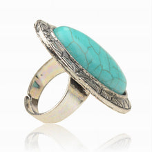Adjustable Rings Women JewelryVintage Look Tibetan Women Alloy Antique Blue Oval Turquoise Rings EF8