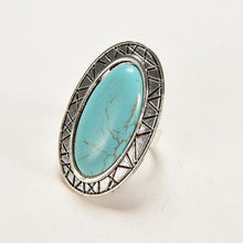 Adjustable Rings Women JewelryVintage Look Tibetan Women Alloy Antique Blue Oval Turquoise Rings EF8