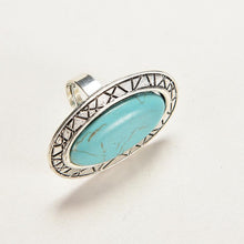 Adjustable Rings Women JewelryVintage Look Tibetan Women Alloy Antique Blue Oval Turquoise Rings EF8