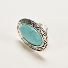 Adjustable Rings Women JewelryVintage Look Tibetan Women Alloy Antique Blue Oval Turquoise Rings EF8