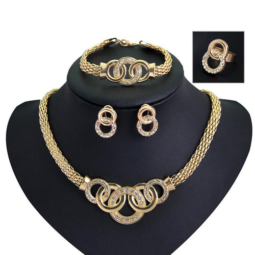 African Beads Collar Statement Necklace Earrings Bracelet Fine Rings Women CZ Diamond Vintage Party Accessories Jewelry Sets EF8