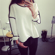 All-match Sweatshirt Geometry Design Loose   Long Sleeve Sweatshirt Women Hoody 3 Colors EF8