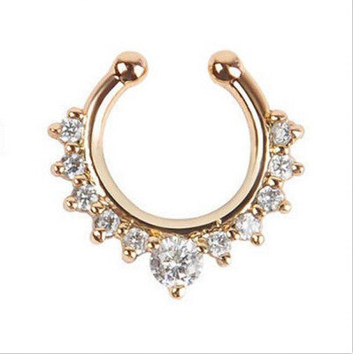 Alloy Rhinestone Nose Hoop Nose Rings Body Piercing Jewelry Fake Septum Clicker Non Piercing Hanger Clip On Jewelry  EF8
