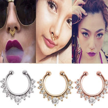 Alloy Rhinestone Nose Hoop Nose Rings Body Piercing Jewelry Fake Septum Clicker Non Piercing Hanger Clip On Jewelry  EF8