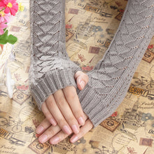 Amazig Long Mitten Gloves Women Knitted Arm Fingerless Gloves Solid Color FunS29 EF8