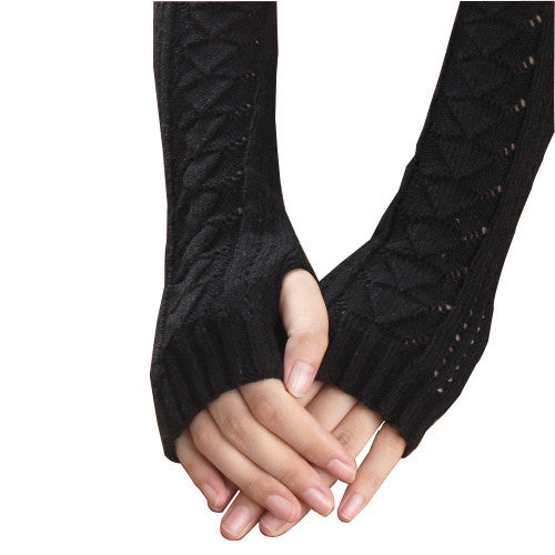 Amazig Long Mitten Gloves Women Knitted Arm Fingerless Gloves Solid Color FunS29 EF8