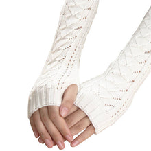 Amazig Long Mitten Gloves Women Knitted Arm Fingerless Gloves Solid Color FunS29 EF8