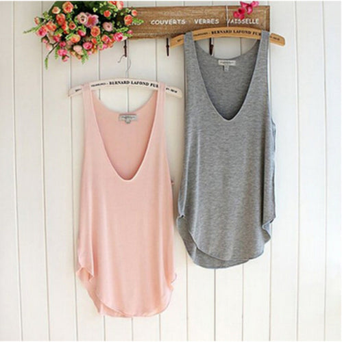 Fashion Woman Lady Sleeveless V-Neck Candy Color VLoose Tank Tops Style EF8