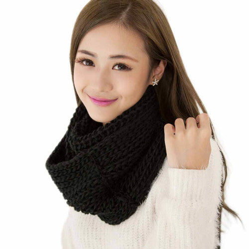 Fashion Women Warm Infinity 2 Circle Cable Knit Cowl Neck Long Scarf Shawl EF8