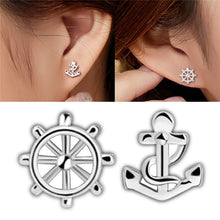 Anchor Ship Wheel Asymmetric Silver Color Party Ear Studs Women's Designer Earrings EF8