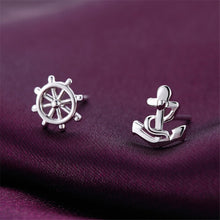 Anchor Ship Wheel Asymmetric Silver Color Party Ear Studs Women's Designer Earrings EF8