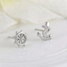 Anchor Ship Wheel Asymmetric Silver Color Party Ear Studs Women's Designer Earrings EF8