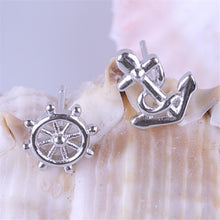 Anchor Ship Wheel Asymmetric Silver Color Party Ear Studs Women's Designer Earrings EF8