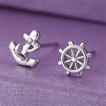 Anchor Ship Wheel Asymmetric Silver Color Party Ear Studs Women's Designer Earrings EF8