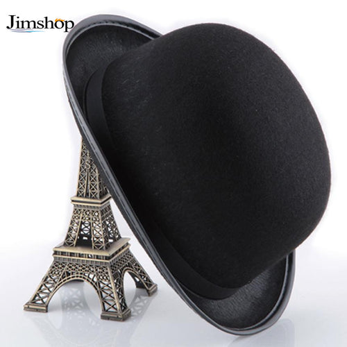 Black Hats for Men Women Woolen Warm Bucket Hat Retro Topper Solid Jazz Cap Panama Fedoras EF8
