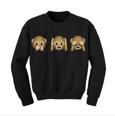 Monkey Patterns Women Hoodies Long Sleeve O-Neck Women Sweatshirt 3D emoji printed Women Clothing Fleece Hoodie Plus Size EF8