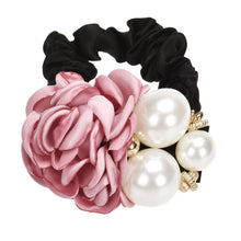Pearls Beads Rose Flower Hair Band Rope Scrunchie Ponytail Holder Girls Headdress Hair Ropes Gift EF8